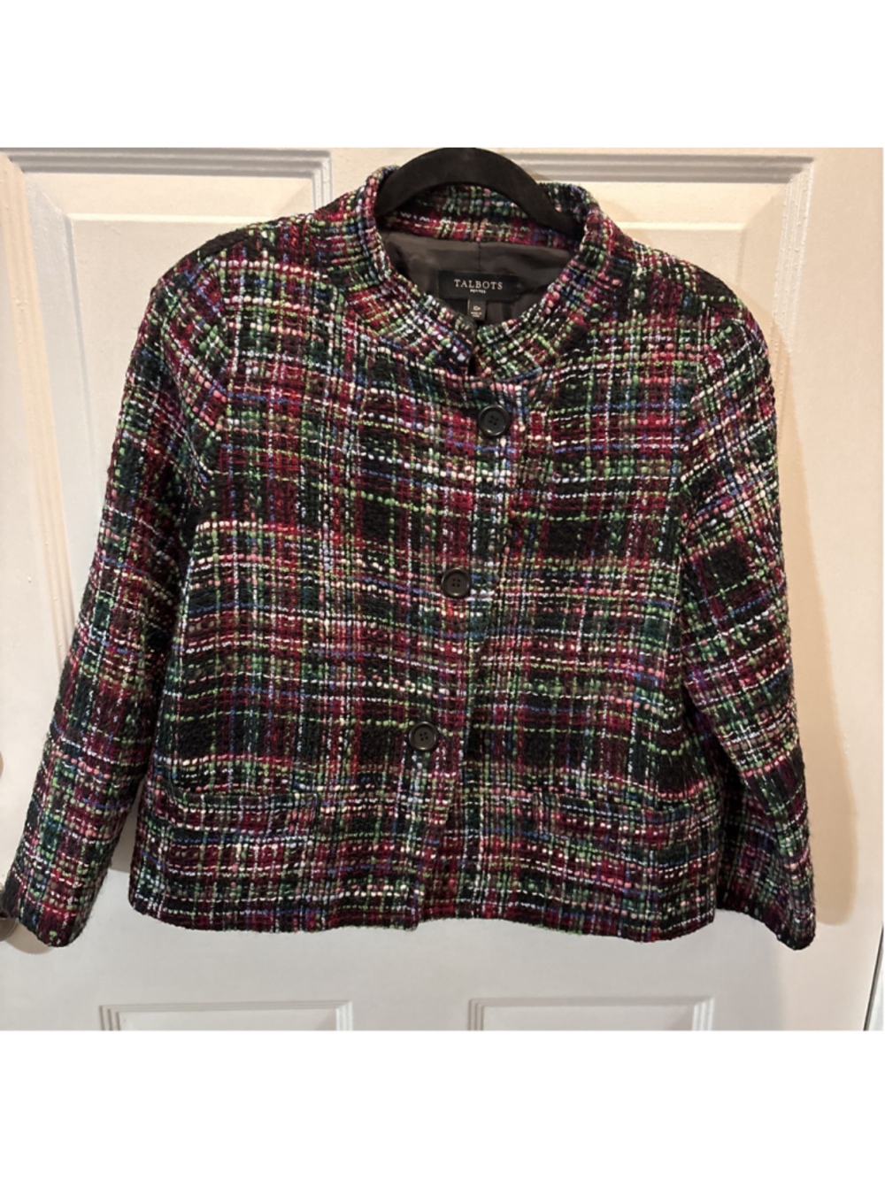 Talbots Petites Multicolor Tweed Blazer Jacket Woven Plaid 10P Lining. 1204